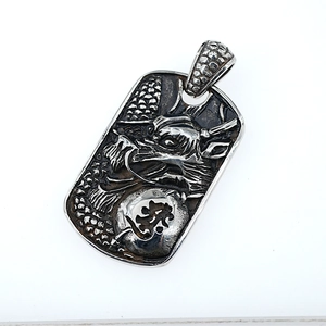 Retro stainless steel dragon pendant necklace with embossed relief and silver finish