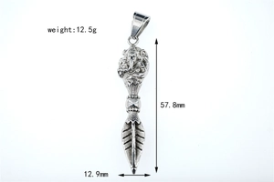 Detailed view of silver Vajra pendant with Ganesha head including size measurements