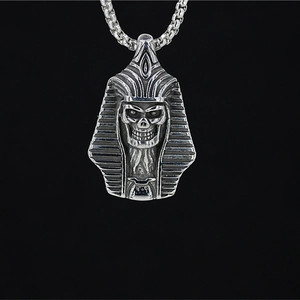 Collier Pendentif Crâne Pharaon Égypte Ancienne Vintage en Acier Titane Bijoux Gothique Punk pour Hommes Femmes Colliers