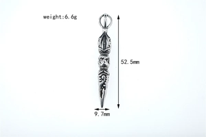 Retro Vajra Pestle pendant with dimensions 52.5x9.7mm and weight 6.6g in silver-tone