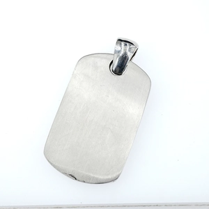 Retro dragon embossed stainless steel tag necklace with brushed silver metallic finish