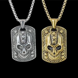 Vintage Punk Skull Soldier Tag Pendant Necklace For Men Retro Titanium Steel Gothic Hip Hop Street Jewelry Gift