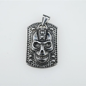 Retro punk silver skull soldier tag necklace with vintage 3D design for men