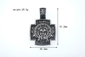 Detailed view of vintage stainless steel cross pendant with 51.2mm by 35.2mm dimensions