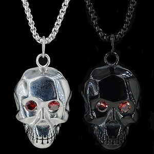 Collier Pendentif Crâne en Acier Titane Vintage Punk Gothique Avec Yeux en Strass Rouges pour Hommes Femmes Bijoux Hip Hop