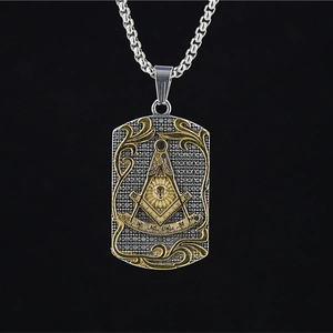 Collier Pendentif Franc-Maçonnerie Œil de la Providence en Acier Titane Dog Tag Bicolore Bijoux Pour Hommes Femmes