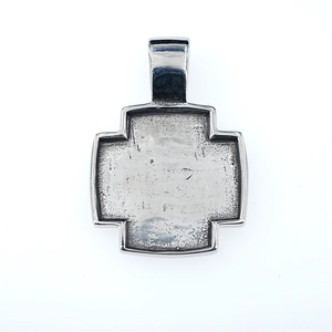 Polished stainless steel cross necklace with a textured sandblasted center finish