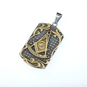 Collier plaque militaire maçonnique en acier titane avec détails en relief dorés et logo