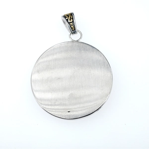 Hip hop silver brushed hexagram disc pendant with golden embossed bail for men and women