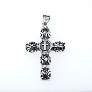 Vintage silver stainless steel cylindrical cross pendant necklace for men hip hop style