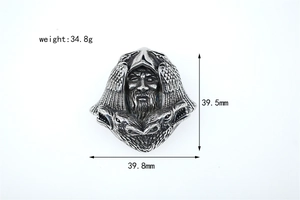 Detailed dimensions of Viking style pendant with Odin face, eagle wings and wolf head motifs