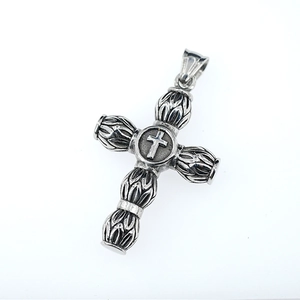 Vintage oxidized stainless steel cylindrical cross pendant necklace for men hip hop style