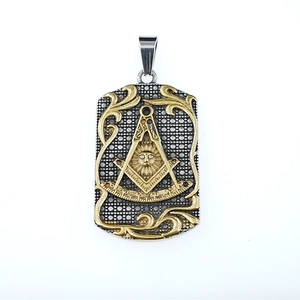 Pendentif maçonnique vintage en acier inoxydable bicolore avec masque solaire