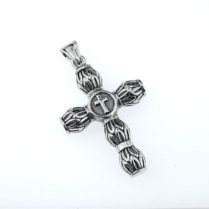 Vintage oxidized stainless steel cylinder cross pendant necklace for men in hip hop style