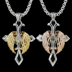Vintage Titanium Steel Cross Angel Wings Pendant Necklace Inlaid Rhinestone For Men Women Gothic Punk Jewelry Gift