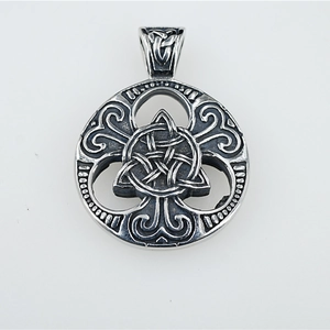 Vintage Viking Celtic Knot circle pendant necklace in stainless steel with retro finish