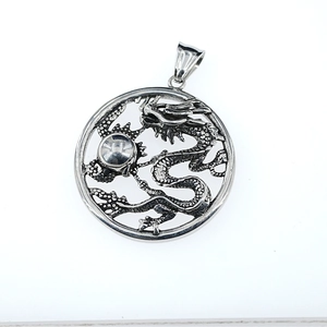 Retro vintage dragon and pearl pendant necklace in silver stainless steel for men and women