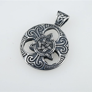 Nordic vintage Viking hollow triangle round pendant necklace in stainless steel