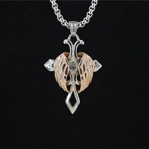 Nordic cross wing pendant necklace with sparkling cubic zirconia on a silver box chain