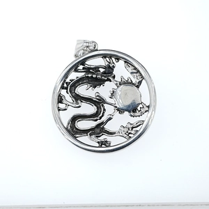 Vintage stainless steel dragon medallion necklace pendant with retro ethnic style