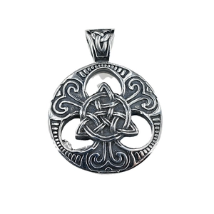 Vintage silver Viking Triquetra pendant necklace in stainless steel with Celtic knots