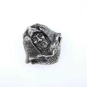 Retro Viking Odin ring in silver steel with eagle relief and antique finish