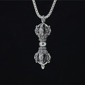 Vintage Vajra Dorje Pendant Necklace Stainless Steel Religious Ethnic Amulet Jewelry For Men Women Retro Phurba Charm Gift