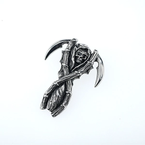 Gothic grim reaper pendant necklace with double scythes in vintage stainless steel