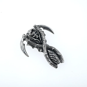 Gothic punk reaper skull pendant with double scythes in vintage stainless steel