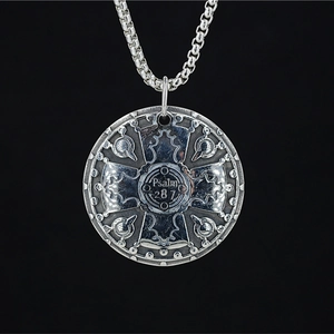 Stainless Steel Retro Round Cross Shield Pendant Necklace Psalm 28 7 Bible Verse Engraved Religious Jewelry For Men Women