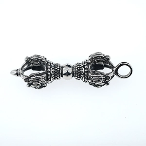 Vintage retro style double-headed Vajra pestle pendant with intricate antique carvings