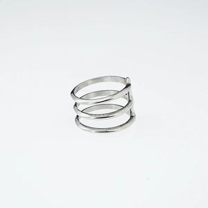 Minimalist silver triple-layered spiral ring with high-polished metallic finish for women