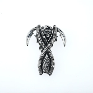 Retro stainless steel Grim Reaper skull pendant necklace with dual scythes in punk style
