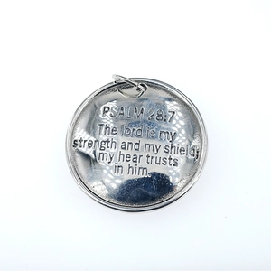 Retro stainless steel round shield pendant necklace with Psalm 28:7 scripture engraving