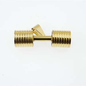 Minimalist gold dumbbell pendant necklace in polished stainless steel for fitness lovers