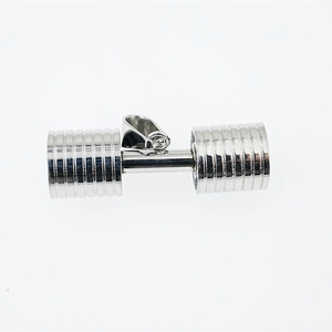 Polished silver stainless steel dumbbell pendant necklace for men with a metallic finish