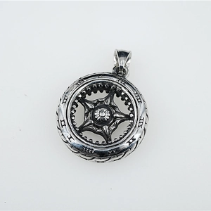 Vintage hollow tire pendant in titanium steel with roman numerals and star design