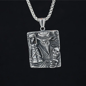 Vintage Gothic Plague Doctor Pendant Necklace Stainless Steel Crow Mask Relief Steampunk Hourglass Skull Jewelry For Men Women