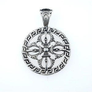 Vintage titanium steel necklace with hollow cross flower pendant and retro round design