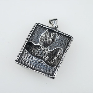 Vintage plague doctor bird mask rectangle necklace pendant with antique steel finish