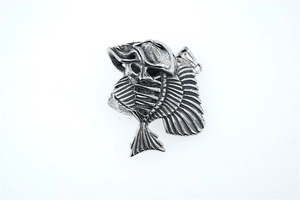 Detailed view of punk skeleton fish bone pendant with vintage blackened finish