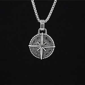 Vintage Kompass Stern Anhänger Halskette Für Herren Damen Edelstahl Titanstahl Retro Hip Hop Streetwear Schmuck