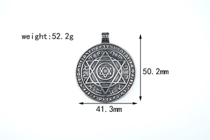 Macro view of Nordic Viking hexagram pendant showing dimensions and detailed zodiac engraving