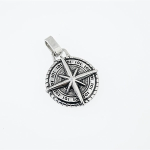 Retro Edelstahl Kompass-Anhänger mit gravierten Zahlen und Vintage-Silber-Finish
