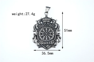 Detail showing vintage silver crown dart shield pendant dimensions 51mm by 36.5mm