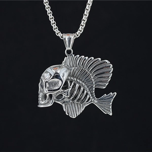 Vintage Gothic Punk Fishbone Skull Pendant Necklace Titanium Steel Dark Style Jewelry For Men Women Daily Party Accessory