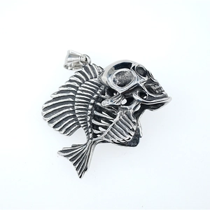Gothic punk skull fish bone pendant in vintage stainless steel finish for men
