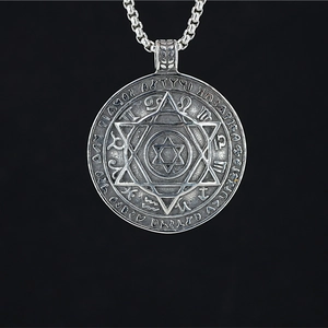 Nordic Viking Hexagram Round Medallion Pendant Necklace Stainless Steel Zodiac Symbols Vintage Mystical Jewelry For Men Women