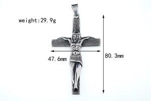 Detailed view of a large textured crucifix pendant with Jesus relief and dimensions