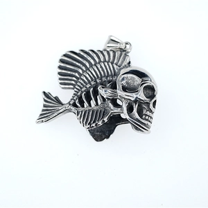 Vintage gothic skeleton fish bone pendant in silver finish for men punk jewelry